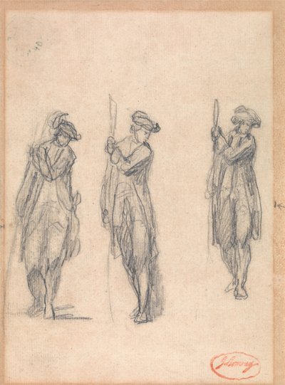 Tři skici muže v uniformě od George Romney