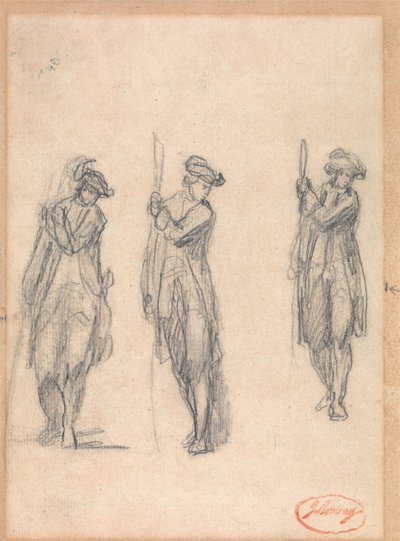 Tři náčrtky muže v uniformě od George Romney