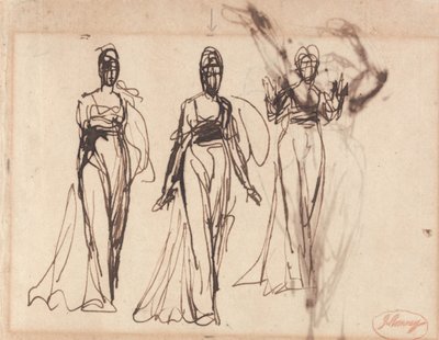 Tři studie stojící ženy, možná Kirké od George Romney