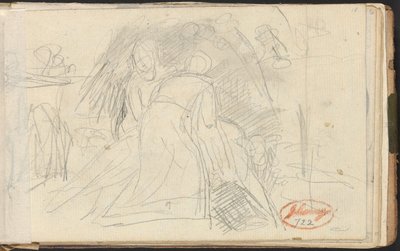 Dvě postavy zvedající ležící postavu od George Romney
