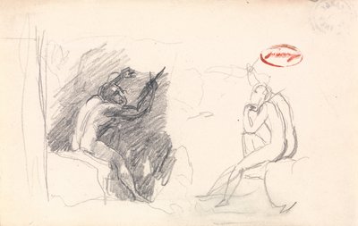 Dvě skici sedícího mužského aktu, pohled zezadu od George Romney