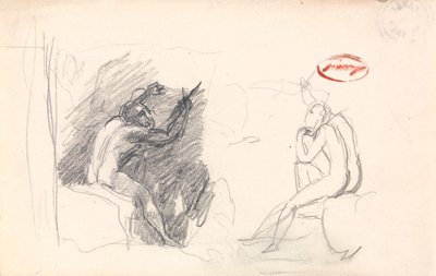 Dvě skici sedícího mužského aktu, pohled zezadu od George Romney