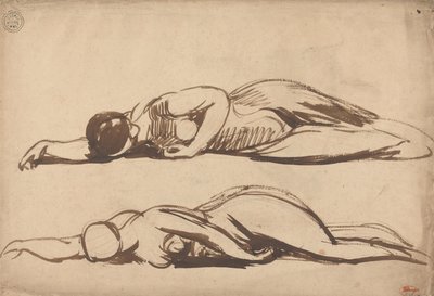 Dvě studie ležící ženy, možná svatá Cecílie od George Romney