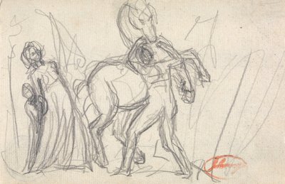 Neidentifikované osoby: žena, dítě, muž a kůň od George Romney
