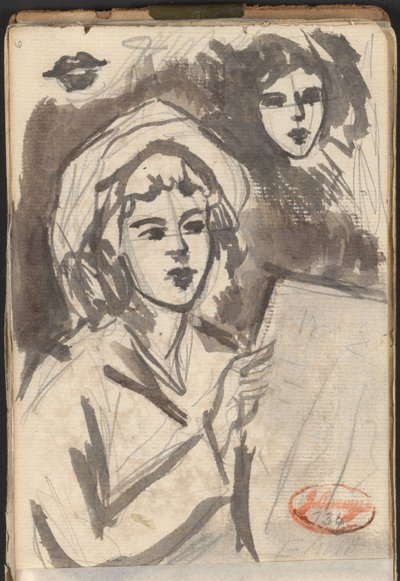 Čtoucí žena a studie obličeje od George Romney