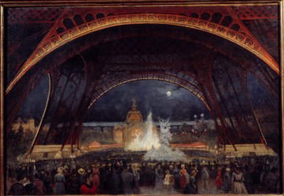 Noční párty na Všeobecné výstavě 1889 pod Eiffelovou věží Obraz Georgese Rouxe (19. století) 1889 Ne. 0,95x0,65 m Paříž, Musee Carnavalet od George Roux