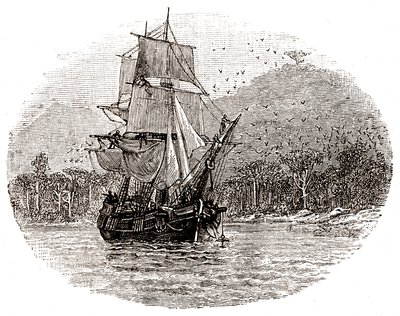 Loď Hispaniola kotví u ostrova od George Roux