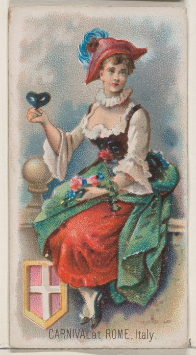 Karneval v Římě, Itálie, ze série Holidays N80 pro cigarety značky Duke, 1890., 1890. od George S. Harris and Sons