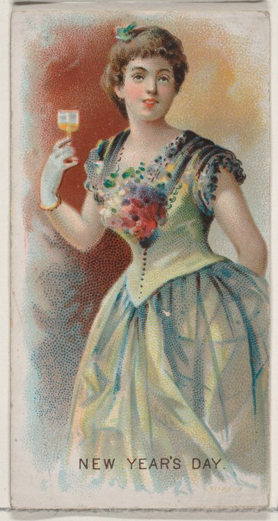 Nový rok, Spojené státy americké, ze série Holidays N80 pro cigarety značky Duke, 1890., 1890 od George S. Harris and Sons