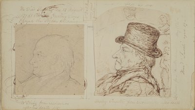 Studie králíků s překrývajícími se portréty Williama Blakea a Henryho Fuseliho (grafit a inkoust na papíře) od George Samuel