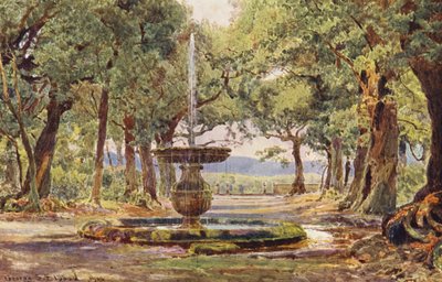 Italské zahrady: (barevná litografie): Fontána v Bosku, Villa Conti (barevná litografie) od George Samuel Elgood
