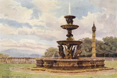 Italské zahrady: Dračí fontána, Villa Mondragone (barevná litografie) od George Samuel Elgood