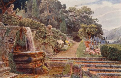 Italské zahrady: (barevná litografie): Villa Cicogna, Pod kaskádou (barevná litografie) od George Samuel Elgood