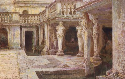 Italské zahrady: Villa di Papa Giulio (barevná litografie) od George Samuel Elgood