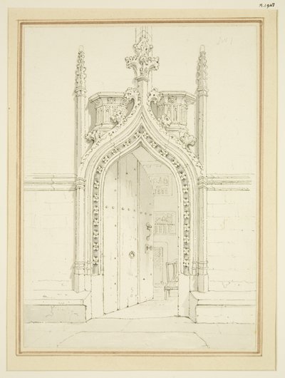 Doorway of Vestry Room of St Mary Redcliffe, c.1812 (tužka a akvarel na papíře) od George Shepherd