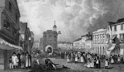 High Street, Maidstone, A Market Day, vyryl S. Lacey, publikoval 1832 od George Shepherd