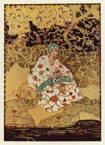 Velmi krásná dívka sedící na břehu potoka (barva litho) od George Sheringham