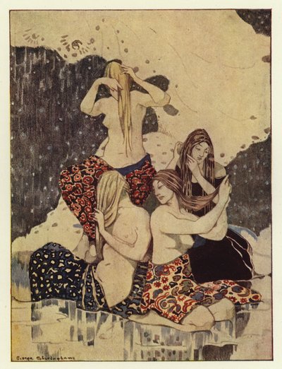 Viděl čtyři krásné dívky sedící na ledě a splétající si vlasy (barva litho) od George Sheringham