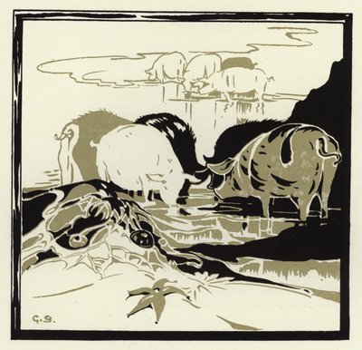 Prasata přišla chrochtat přes písek (barva litho) od George Sheringham