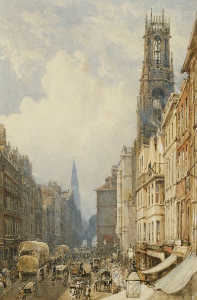 Fleet Street vzhlíží k Temple Bar se starým St. Dunstans a St. Clement Danes, 1834 od George Sidney Shepherd