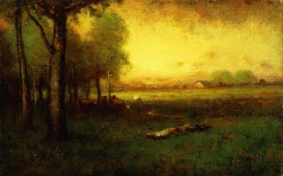 Krávy pasoucí se při západu slunce, od George Snr. Inness
