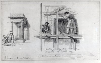 Stavba sloupoví na Newham Street a Middlesex Hospital, Londýn, 1833 a 1840 od George Snr Scharf