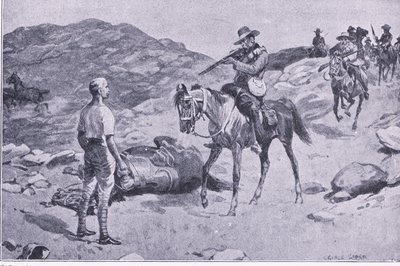 Galantní čin na pochodu do Hoopstadu, After Pretoria: The Guerilla War vydané nakladatelstvím Harmsworth Bros Limited 1901 od George Soper