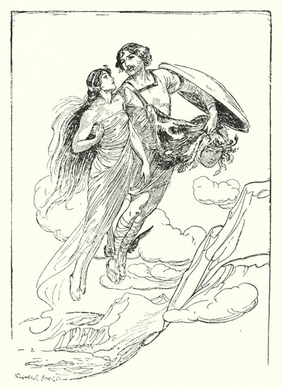 Perseus: „Perseus zvedl svou krásnou Andromedu do náruče a uprchl s ní na vrchol útesu“ (litho) od George Soper