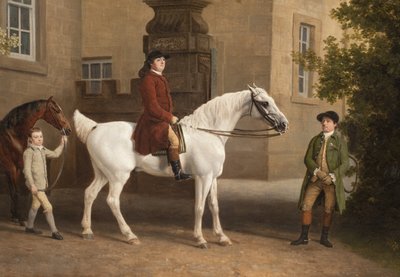 Detail od Williama Henryho Cavendishe Bentincka, 3. vévody z Portlandu před jezdeckými stájemi Welbeck Abbey, 1766-7 od George Stubbs