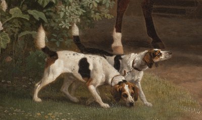 Detail od Williama Henryho Cavendishe Bentincka, 3. vévody z Portlandu před jezdeckými stájemi Welbeck Abbey, 1766-7 od George Stubbs
