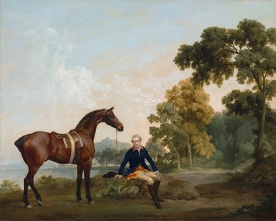 James Hamilton, 2. hrabě z Clanbrassil (1730-1798), se svým hnědým lovcem Mowbrayem, odpočívá na zalesněné cestě u jezera od George Stubbs