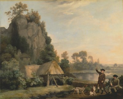 Dva pánové jdoucí na střelbu, s výhledem na Creswell Crags, pořízeno na místě od George Stubbs
