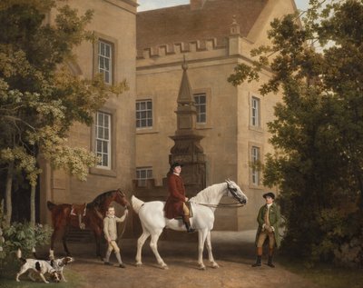William Henry Cavendish Bentinck, 3. vévoda z Portlandu před jezdeckými stájemi Welbeck Abbey, 1766-7 od George Stubbs