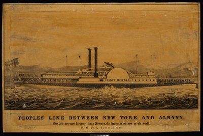 Lidová linka mezi New Yorkem a Albany. Nový nízkotlaký parník Isaac Newton, největší na novém i starém světě (litografie) od George T. (after) Sanford
