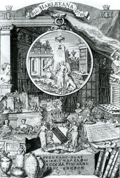 Knihovna lorda Harleye, 1741 od George Vertue