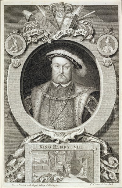 Jindřich VIII (1491-1547), po malbě v Královské galerii v Kensingtonu od George Vertue