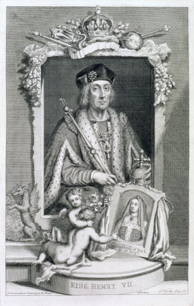 Jindřich VII. (1457-1509), anglický král od roku 1485, podle portrétu v královské sbírce, vyrytého autorem od George Vertue