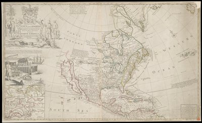 Mapa Severní Ameriky, asi 1720 (rytina) od George Vertue