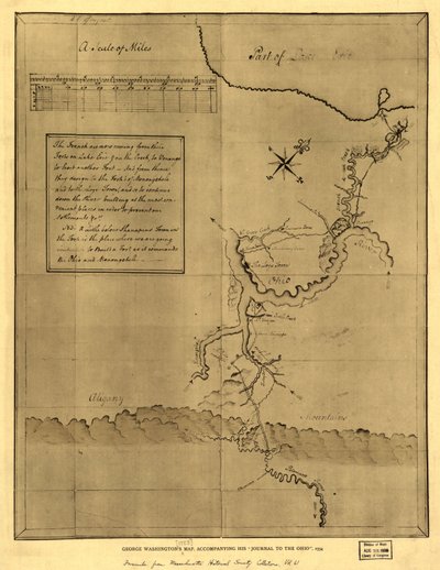 Mapa George Washingtona, která doprovází jeho "deník do Ohia", 1754. LOC 99446116 od George Washington