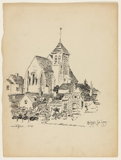 Kostel v Montigny-Sur-Loing, Francie, cestovní skica od George Washington Maher