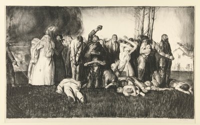 Vesnický masakr nebo masakr u Dinant ze série WAR od George Wesley Bellows