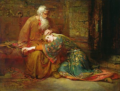Cordelie utěšuje svého otce, krále Leara, ve vězení od George William Joy