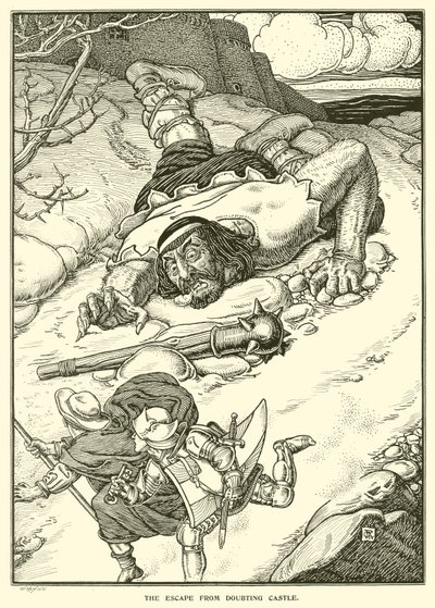 The Escape from Doubting Castle (rytina) od George Woolliscroft Rhead