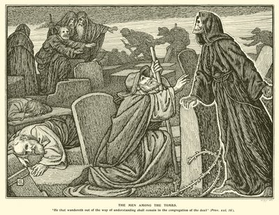 Muži mezi hrobkami (rytina) od George Woolliscroft Rhead