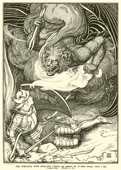 Boj s Apollyonem (rytina) od George Woolliscroft Rhead