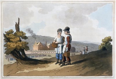 Factory Children, z `The Costume of Yorkshire, vyrytý Robertem Havellem (1769-1832) 1814 (ručně kolorovaná akvatinta) od George after Walker