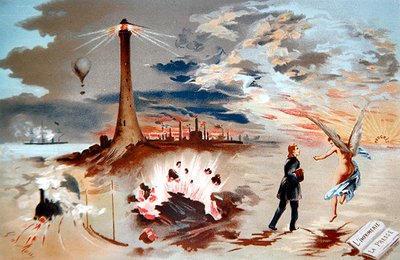 Pokrok prostřednictvím nových vynálezů v průběhu historie (color litho) od George de Mare