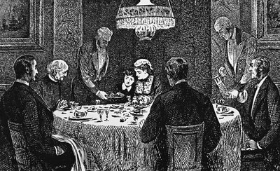 Rodina z vyšší třídy u stolu od George du Maurier