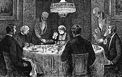 Rodina z vyšší třídy u stolu od George du Maurier
