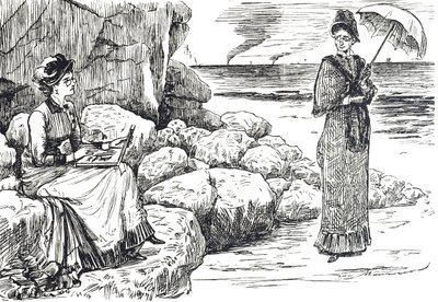 Karikatura zobrazující ženy nosící pinzetové brýle od George du Maurier